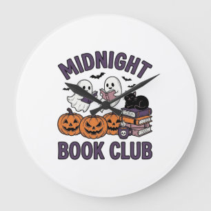 Reloj Redondo Grande Club de lectura de Halloween de Medianoche Diseño_