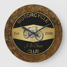 Reloj Redondo Grande Club de motocicletas personalizado negro y oro