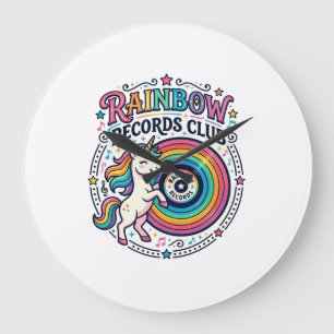 Reloj Redondo Grande Club de Registros de Arcoíris de Unicornio Fondo B