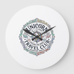 Reloj Redondo Grande Club de Viajes Unicornio Diseño Original Zazzle_1