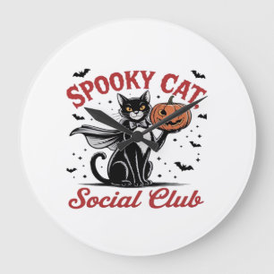 Reloj Redondo Grande Club Social de Gato Espeluznante PNG - Clásico de