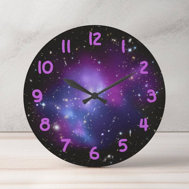 Reloj Redondo Grande Clúster de galaxia púrpura foto celeste (Purple Galaxy Cluster Celestial Photo Large Clock)