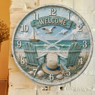 Reloj Redondo Grande Coastal Beach Welcome Nautical Ocean Decor