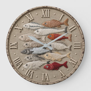 Reloj Redondo Grande Coastal Fish Nautical Beach House Rustic Fishing