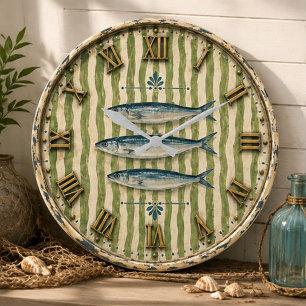 Reloj Redondo Grande Coastal Fish Nautical Seafood  Fishing Cabin Beach