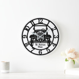 Reloj Redondo Grande Coche Antiguo Blanco y Negro