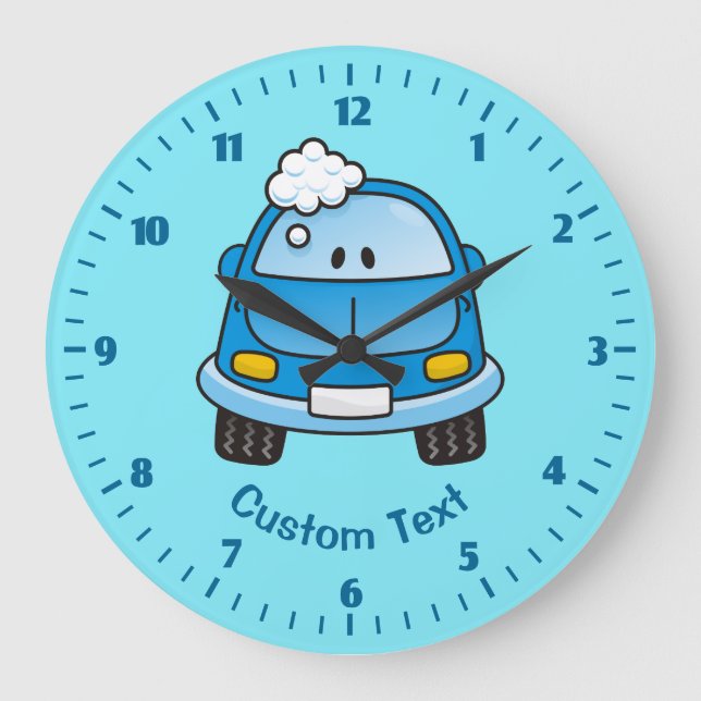 Reloj Redondo Grande Coche azul con burbujas (Anverso)