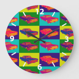 Reloj Redondo Grande Coche clásico de lujo Cadillac 1960 colorido arte 