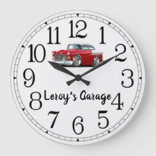 Reloj Redondo Grande Coche clásico rojo y blanco del garaje de Leroy