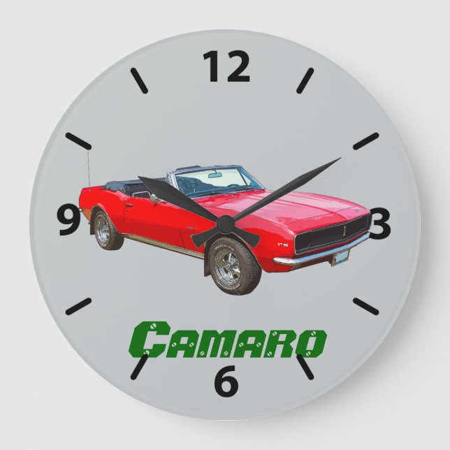 Reloj Redondo Grande coche convertible rojo del músculo de 1967 Camaro (Anverso)
