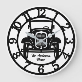 Reloj Redondo Grande Coche de antigüedades en blanco y negro