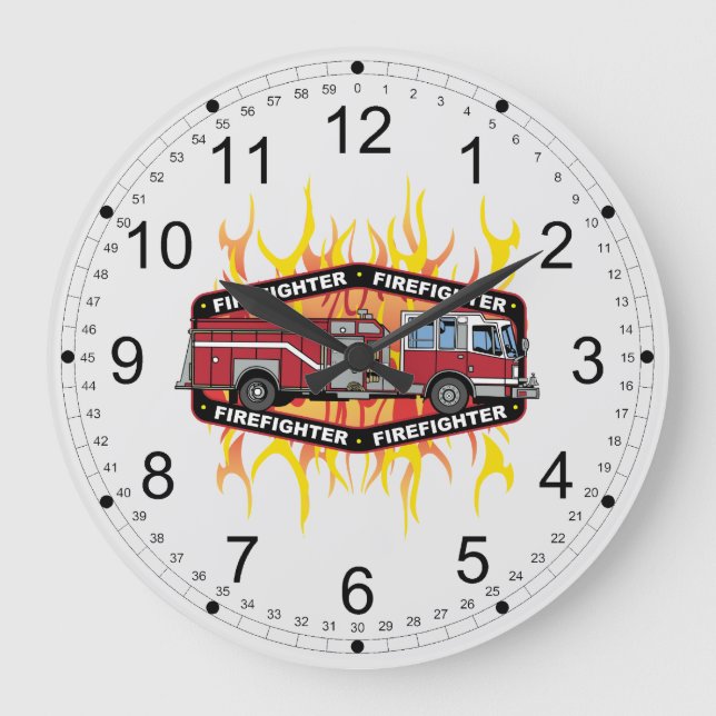 Reloj Redondo Grande Coche de bomberos del bombero (Anverso)