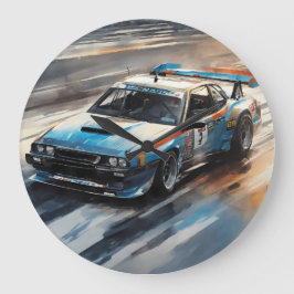 Reloj Redondo Grande Coche de Carreras azul deportivo
