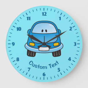 Reloj Redondo Grande Coche de dibujos animados azul