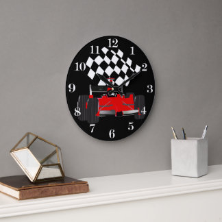 Reloj Redondo Grande Coche de la raza roja con bandera controlada