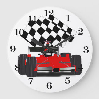 Reloj Redondo Grande Coche de raza roja con bandera verificada