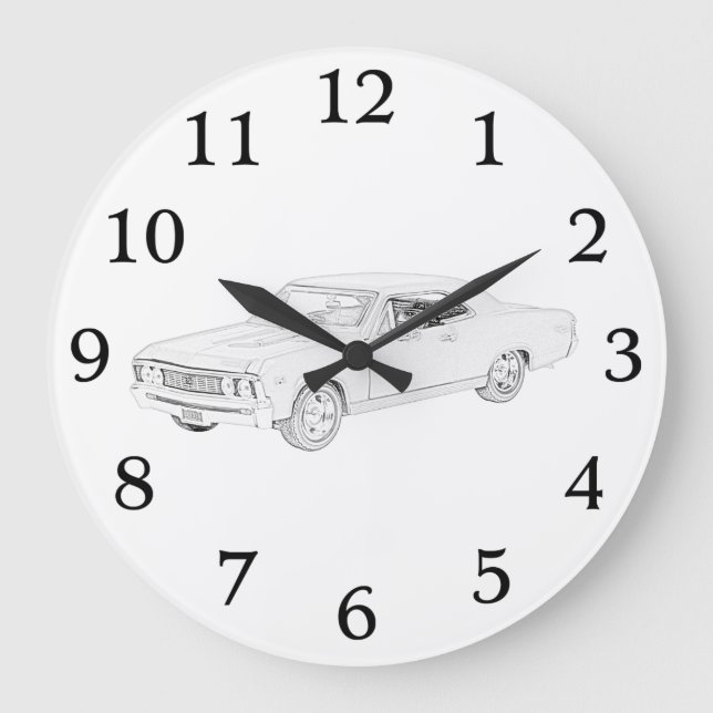 Reloj Redondo Grande Coche músculo Chevelle Chevy negro y blanco 1967 (Anverso)