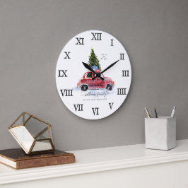 Reloj Redondo Grande Coche Rojo Vintage Granja | Nombre de la Familia