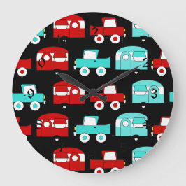 Reloj Redondo Grande Coches rojos retros del vintage de la turquesa del