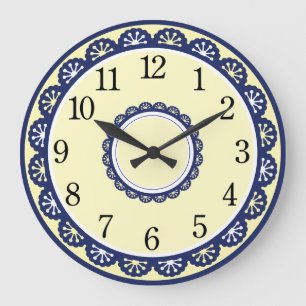 Reloj Redondo Grande Cocina azul y blanca