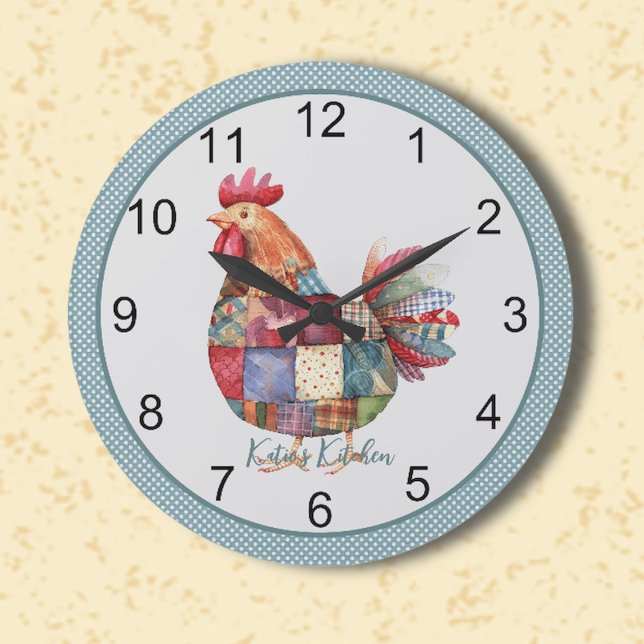 Reloj Redondo Grande Cocina de arte con puntos de Polka y Hen (Subido por el creador)