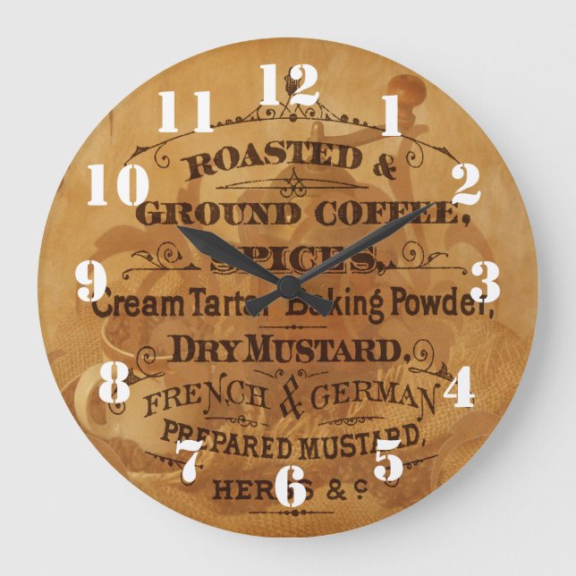 Reloj Redondo Grande Cocina de café vintage diseño ornamentado (Anverso)