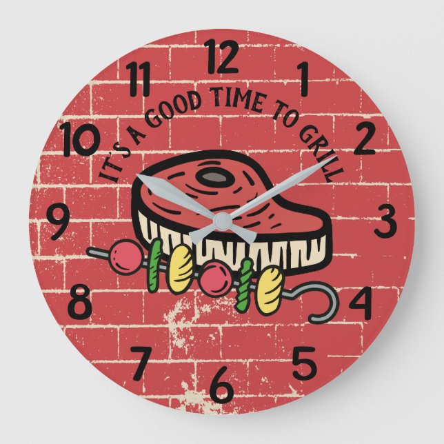 Reloj Redondo Grande Cocina de cocina de ladrillo de bistec a la parril (Anverso)