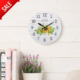 Reloj Redondo Grande Cocina de girasoles de madera gris blanca en un gr