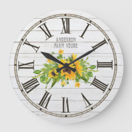 Reloj Redondo Grande Cocina de girasoles de madera gris blanca en un gr