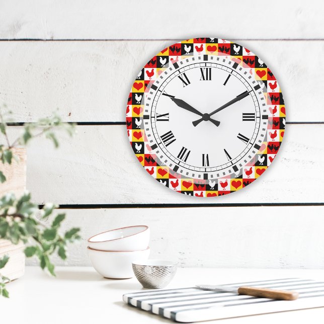 Reloj Redondo Grande Cocina de granja de pollo y corazón (Subido por el creador)