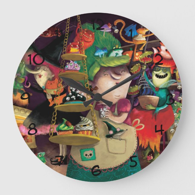 Reloj Redondo Grande Cocina de las brujas de Halloween (Anverso)