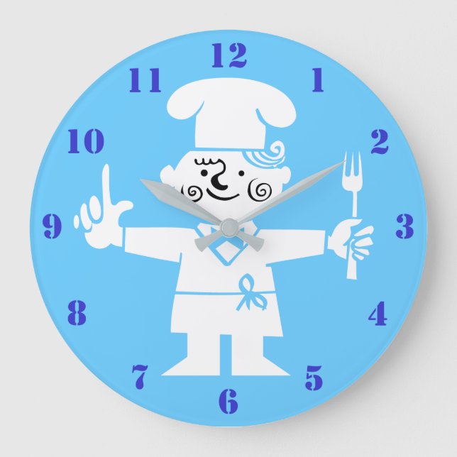 RELOJ REDONDO GRANDE COCINA DE RETRO ELEGANTE CON NÚMEROS AZULES (Anverso)