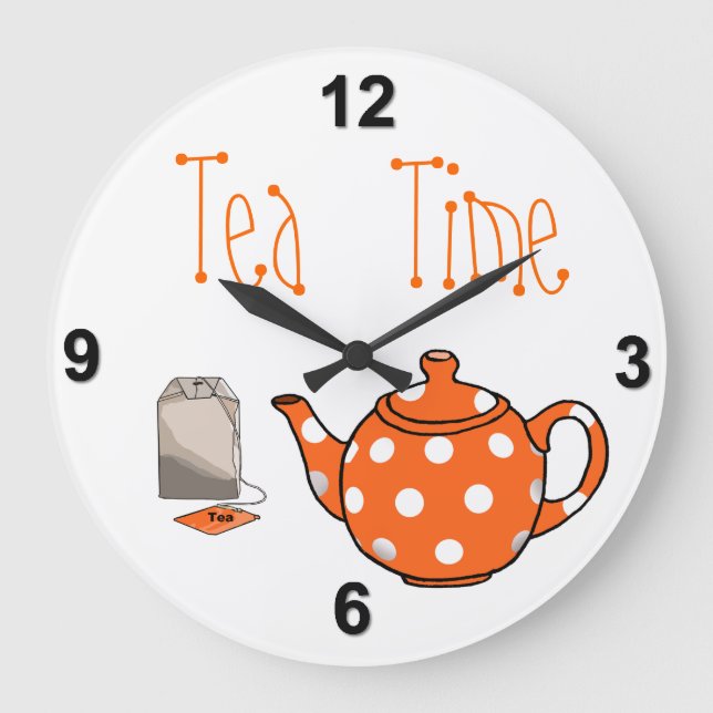 Reloj Redondo Grande Cocina del naranja y del blanco del tiempo del té (Anverso)