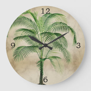 Reloj Redondo Grande Cocina elegante tropical de vintage palm Tree