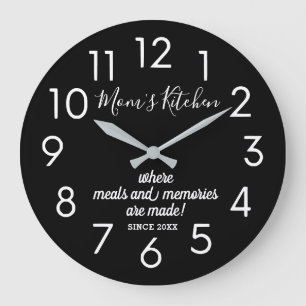 Reloj Redondo Grande Cocina moderna de mamá, blanca y negra personaliza