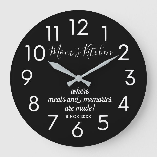 Reloj Redondo Grande Cocina moderna de mamá, blanca y negra personaliza (Anverso)