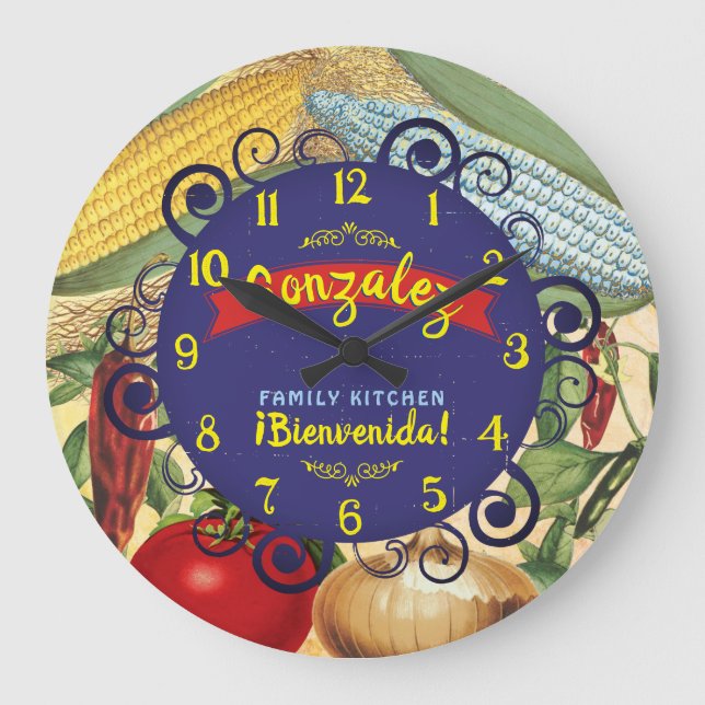 Reloj Redondo Grande Cocina personalizada mexicana del sudoeste (Anverso)