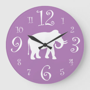 Reloj Redondo Grande Cocina púrpura del Elefante Blanco Retro de los añ