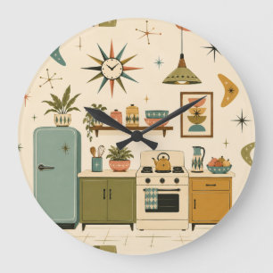 Reloj Redondo Grande Cocina retro atómica modernista de mediados de sig