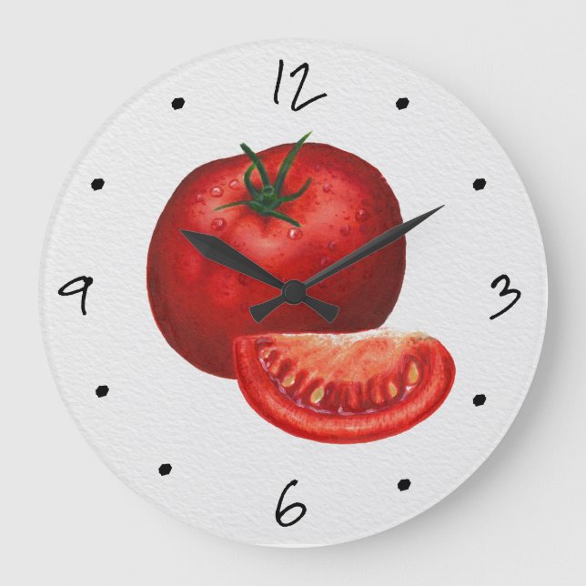 Reloj Redondo Grande Cocina roja del tomate (Anverso)