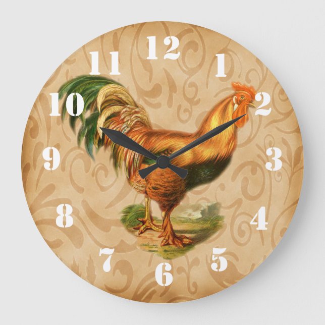 Reloj Redondo Grande Cocina Rustic Country Rooster Ornate (Anverso)