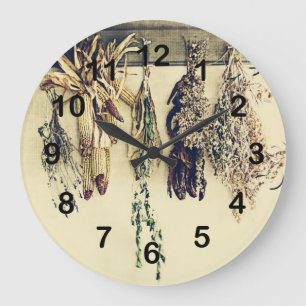 Reloj Redondo Grande cocina rústica del país - hierbas secadas