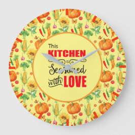 Reloj Redondo Grande Cocina Sazonada Con Amor Patrón De Verduras