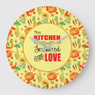 Reloj Redondo Grande Cocina Sazonada Con Amor Patrón De Verduras