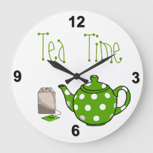 Reloj Redondo Grande Cocina verde y blanca en tiempos de té