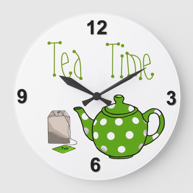 Reloj Redondo Grande Cocina verde y blanca en tiempos de té (Anverso)