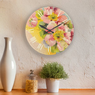 Reloj Redondo Grande Cocina vintage floral de estilo retro