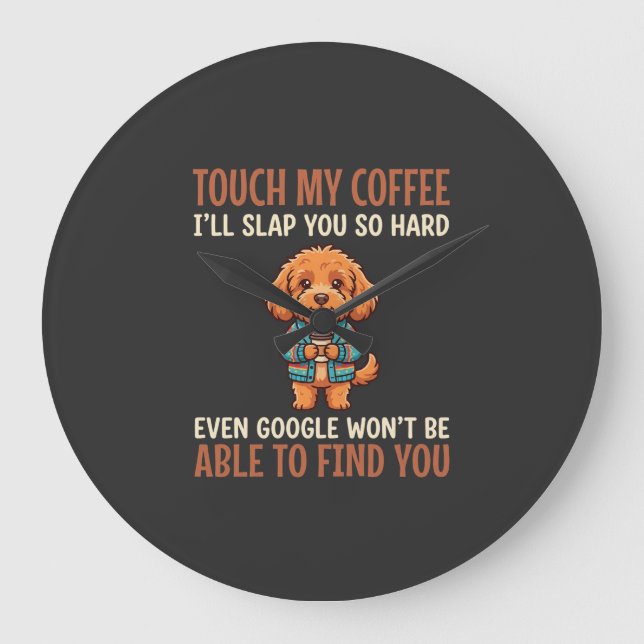 Reloj Redondo Grande Cockapoo Divertido Amante Del Café (Anverso)