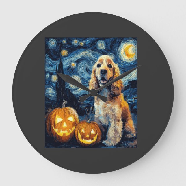 Reloj Redondo Grande Cocker Spaniel Americano Perro Lindo Halloween Jac (Anverso)