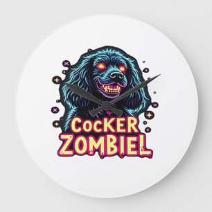 Reloj Redondo Grande Cocker Spaniel Cockie Perro Zombie Halloween Esenc